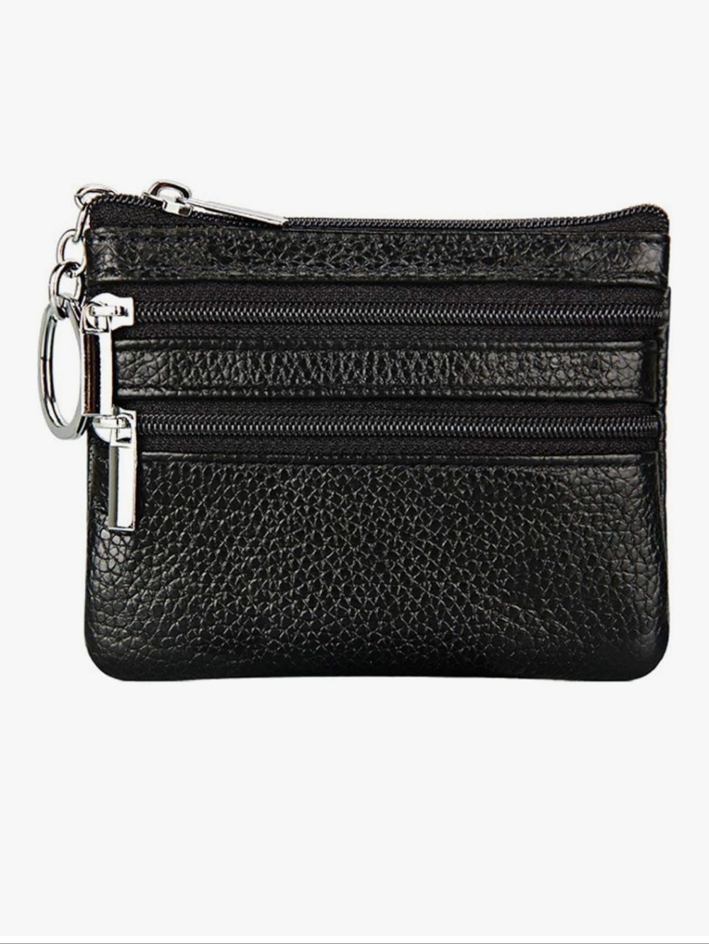 Black Pebbled Genuine Leather Zip Coin Pouch